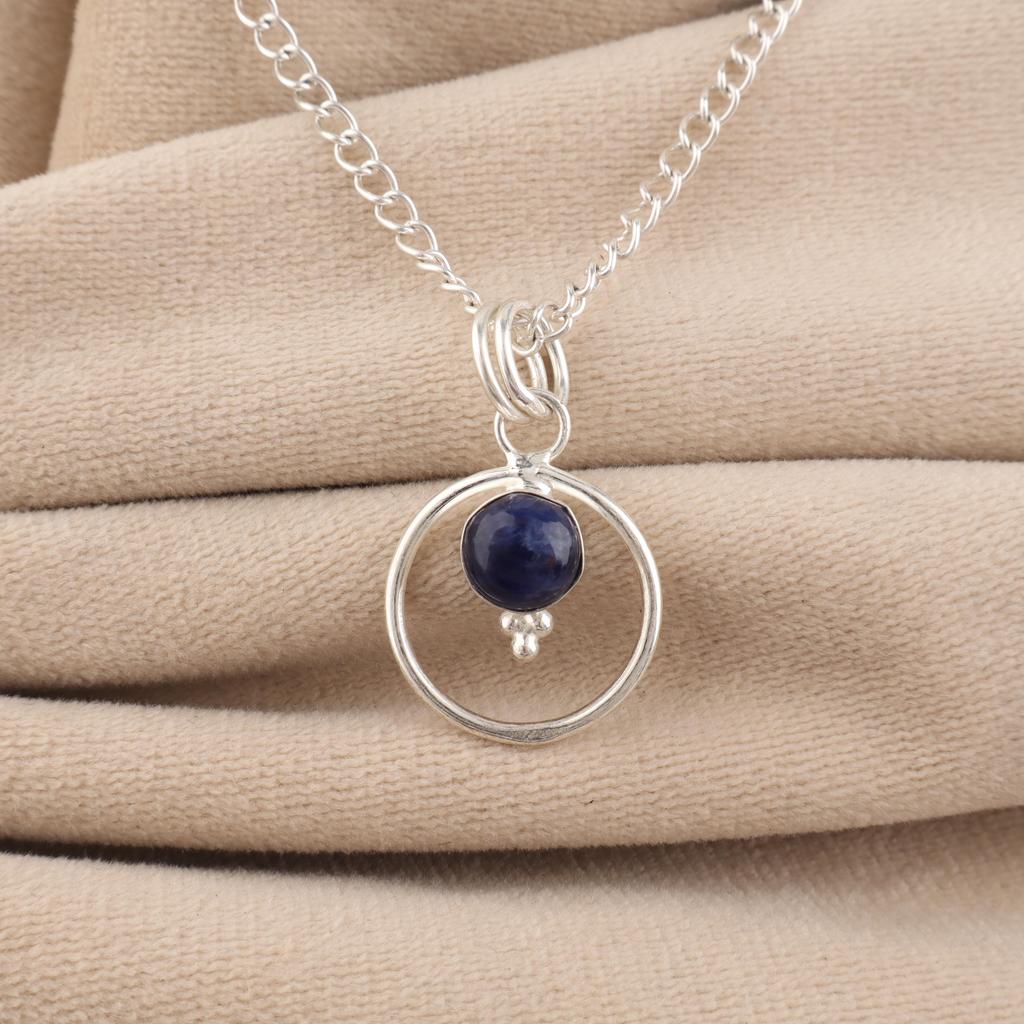 Natural Sodalite Gemstone 925 Sterling Silver Jewelry Elegant pendant 1.2" For Her PP-68-24