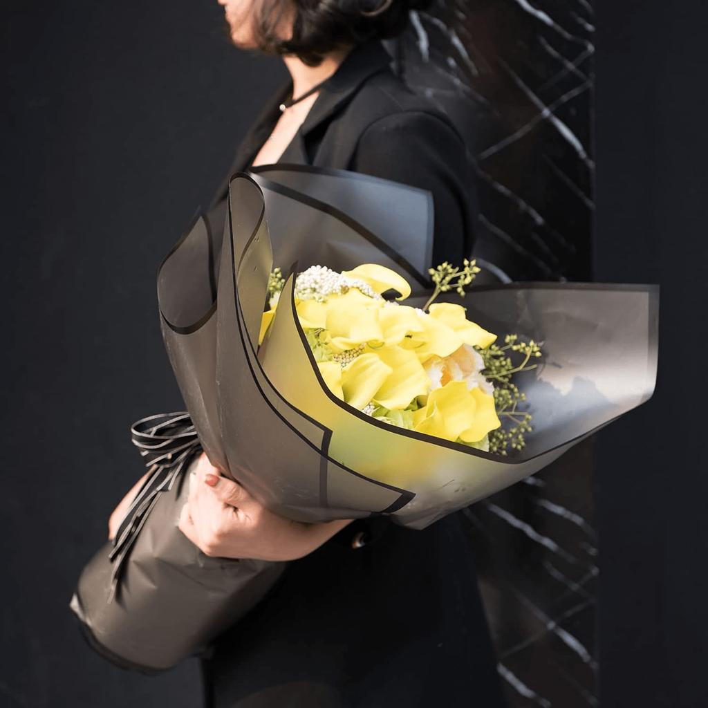 20 Stück Goldrand Frischblumen Geschenkpapier, DIY Basteln, Geschenkverpackung oder Geschenkboxverpackung, Wasserdichtes Blumenpapier 22,8X22,8 Zoll