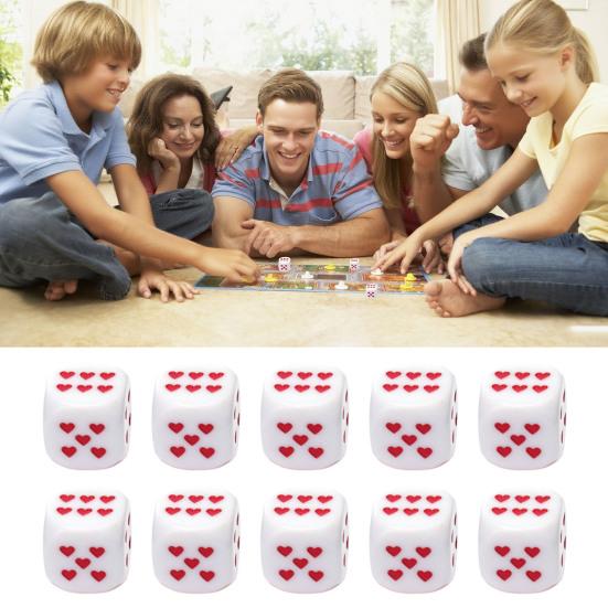 10Pcs 25MM Love Heart Acrylic Dice Rounded Corner Six-Sided Large Dice Game Night Drinking Board Game Dice Prop Casino Equipment