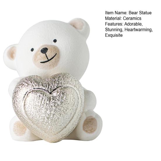 Love Bear Ceramic Figurine Small Cute Cartoon Bears with Heart Statue for Wedding Christmas Kids