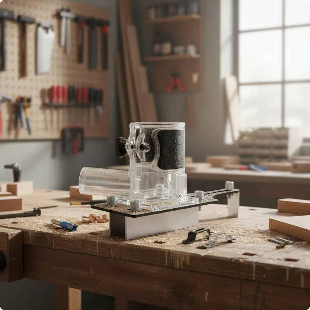 Dust Collection Router Jig with Cutter and Wrench Slotting Router Jig Woodworking Tool Aluminum Alloy Sturdy