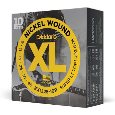 Electric Guitar Strings Nickel SuperLight Bottom 10set Pack D'Addario Top/Regular .009-.046 EXL125-10P []