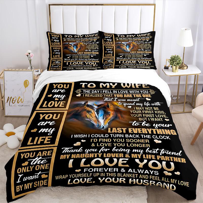 3pcs Love Quotes for Wife Duvet Cover Set, Cover For Bedroom Guest Room (1 Duvet Cover + 2 Pillowcase, Without Quilt),  Yy250922219