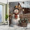 Christmas Snowman Shower Curtain, Winter Snow Trees Rustic Bathroom Dcor, Durable Waterproof Fabric Holiday Shower Curtains