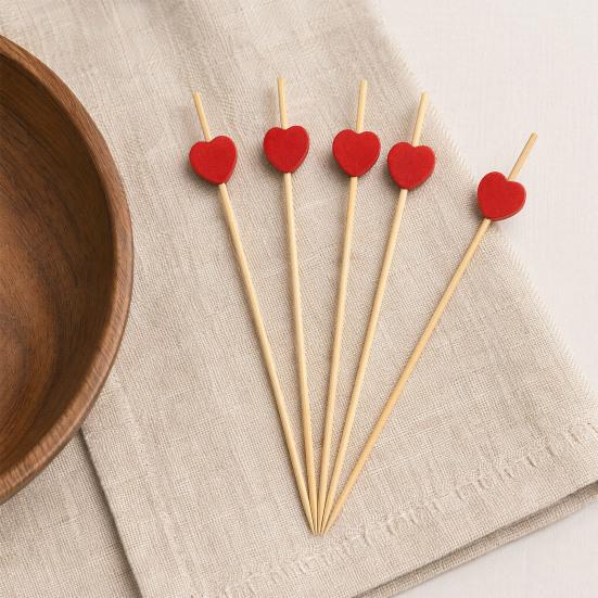 100PCS Disposable Cocktails Picks, Bamboo Long Fruit Label, Cartoon Decor Sharp Tip Skewers, for Burgers Sandwiches Fruits Desserts