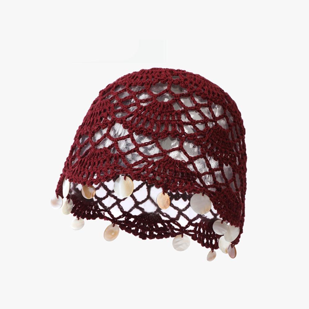 Solid Color Shell Tassels Hat Thin Bohemian Style Beanies Fashion Woven Pullover Cap Pullover Hat