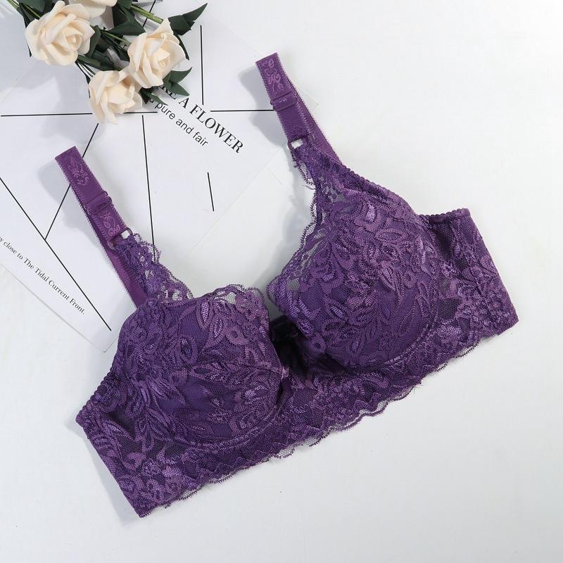 Grande Taille 75B-100C Femmes Broderie Soutien-gorge Anti-affaissement Soutien-gorge Rassemblant Armatures Respirant Réglable Soutien-gorge Push-up