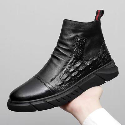 Popular Crocodile Classic Men's Boots with High Top Zipper British Style Casual Boots Trendy Motorcycle Shoes