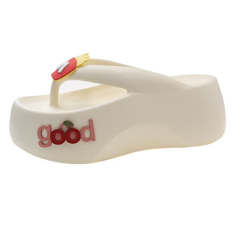 

2024 летняя новая обувь с буквенным принтом, шлепанцы с ощущением наступания на дерьмо, женские тапочки с толстой подошвой и рисунком кекса, мягкие классные тапочки 35-36 белый