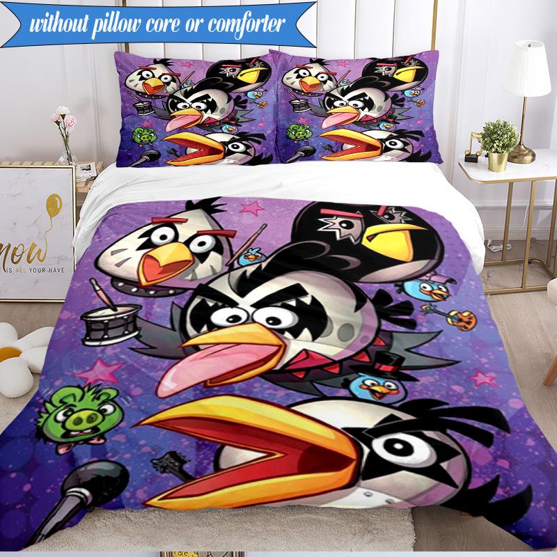 Red Birds Characters Collage 3pcs K-pop music group Bedding set,Ideal for Bedroom, Dormitory,Including Duvet Cover And 2pcs Pillowcases,Fan gifts