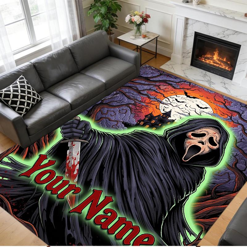 Crystal Velvet Rug Custom Name Text, Soft Non Slip Floor Mat Home DecorScream Ghostface