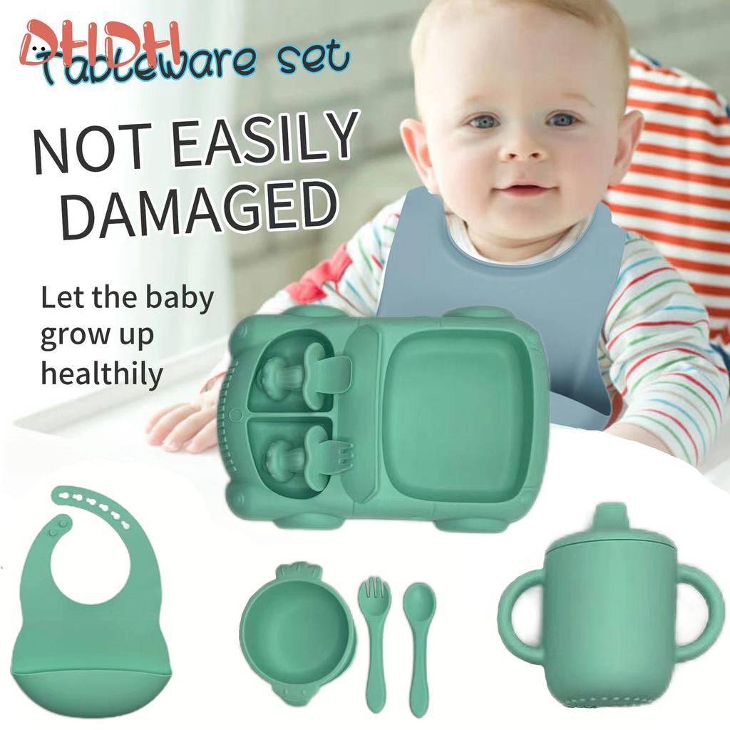 8 PCS Children's Dishes Set Silicone Tableware Set Spoon Fork Suction Cups Bowls and Bib Baby Stuff