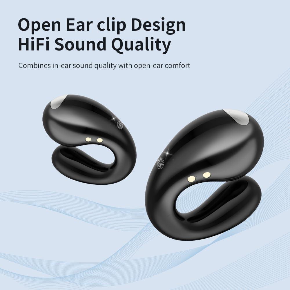 Open Ear Bone Conduction Headphones Wireless Bluetooth 5.4 Sports Clip On Earbuds 40 Hour Digital Display Charging Case Waterproof Running Earphones