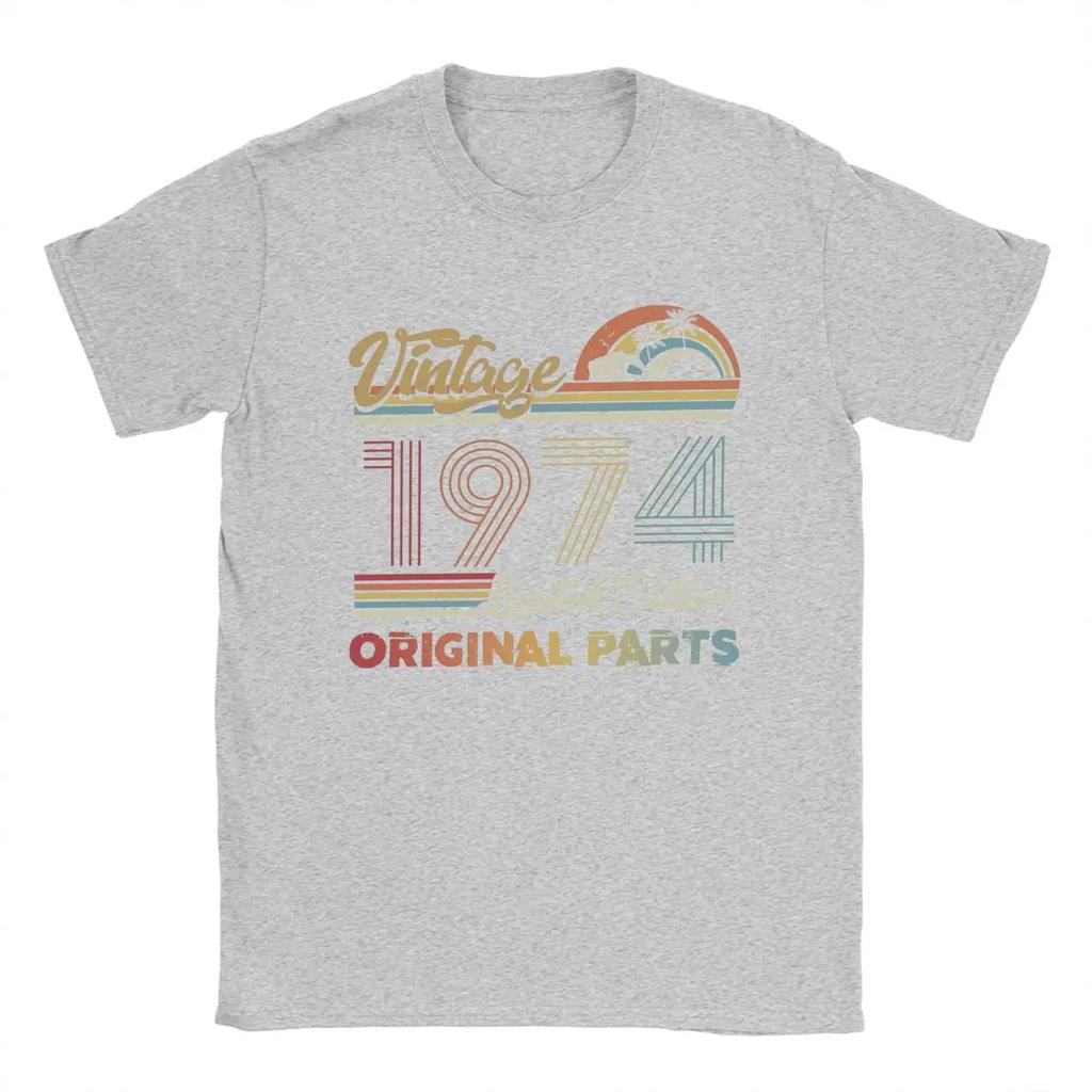 Vintage 1974 Limited Edition Original Parts T Shirt Men Pure Cotton Fashion T-Shirt 50 Years Old Tees Short Sleeve Tops Big Size