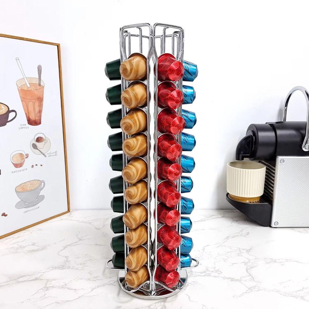 Large Capacity Coffee Pod Holder 360 Degree Rotatable Save Space Coffee Capsule Rack 40pcs Coffee Capsule Metal for Nespresso