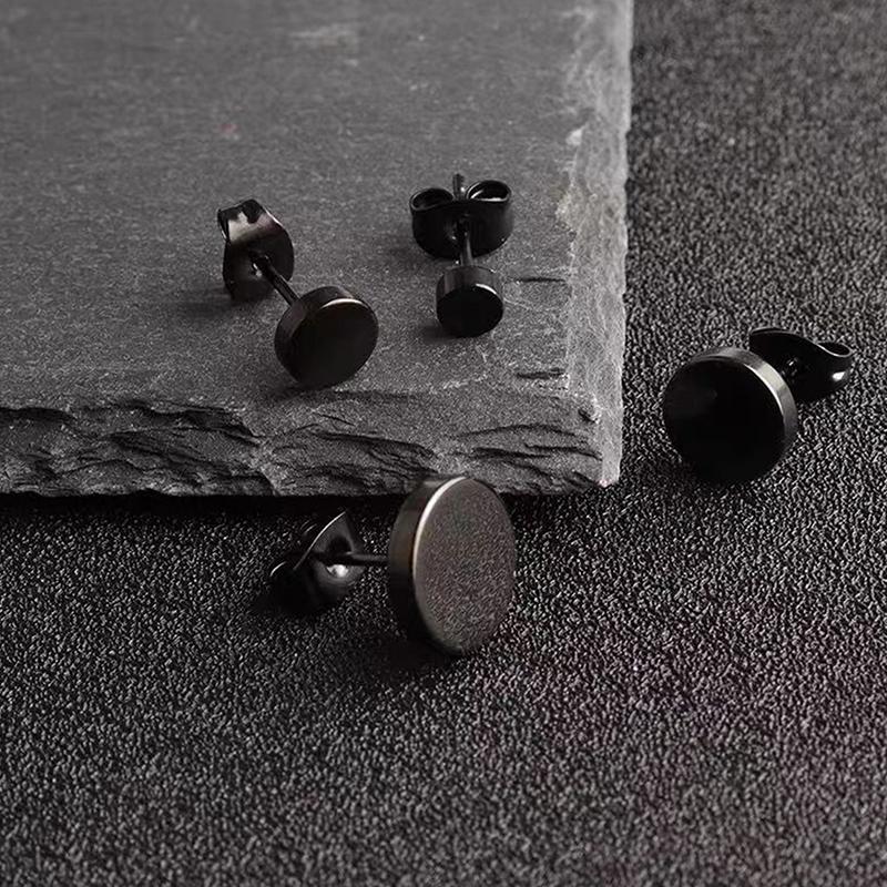 5Pairs  Stainless Steel Stud Earrings For Men Women Simple Round Black Punk Ear Studs Jewelry Gift Accessories