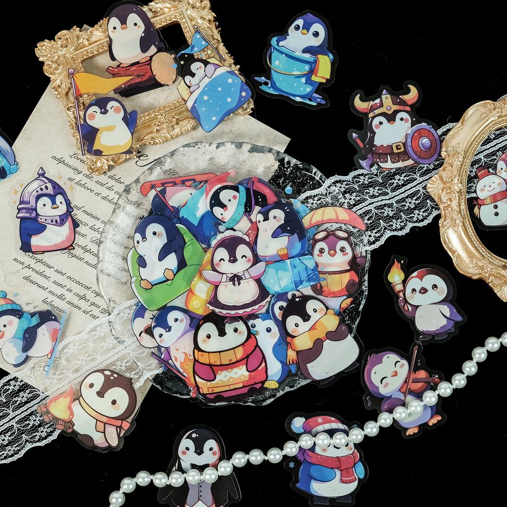 50 Bilder ohne Wiederholung Niedlich Niedlich Pinguin PET Cartoon Wasserdichte Aufkleber Niedliches Haustier Dekorativer Koffer Stift