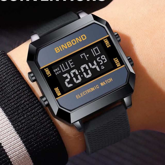 Binbond D081 081 Men's Electronic Fashion Silicone Strap Business Digital Calendar Timing Sports Luminous Waterproof Watches