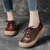 Retro Round Toe Non-Slip Cowhide Leather Shoes for Women - Wide Fit, Thick Sole, Ideal for Spring & Autumn