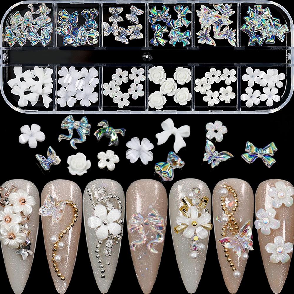 Set Bow DIY Nail Art Rhinestones Kit White Flower Nail Art Charms Multi Shaped Jelly Bear Shape