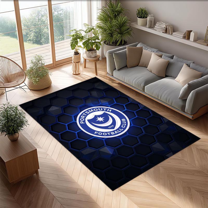 Tappeto Morbido Area Rug con Motivo Calcio Portsmouth FC Antiscivolo Tappeto per Pavimento Interno Tappetino Decorazione Sportiva per Camera da Letto