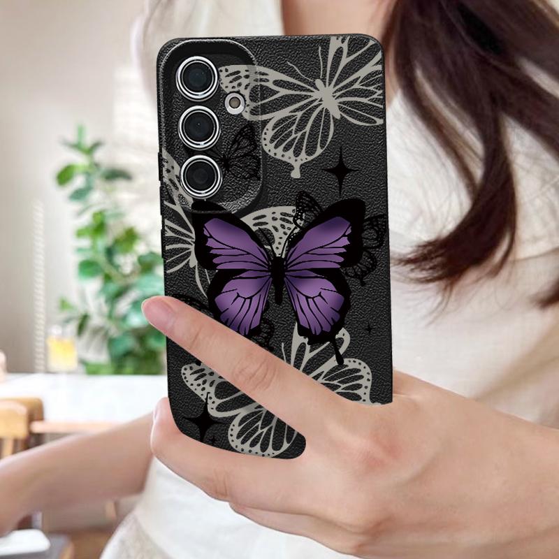 Colorful Butterfly Print Case For Samsung S26 Ultra S25 Edge S24 S23 Plus S22 S21 FE A15 A16 A17 A35 A36 A54 A55 A56 A57 5G Leather Texture Soft Cover