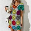 Summer Fashion Women's V Neck Short Sleeve Retro Geometric Pattern Printed  Dress Sex Short Skirt Dresses