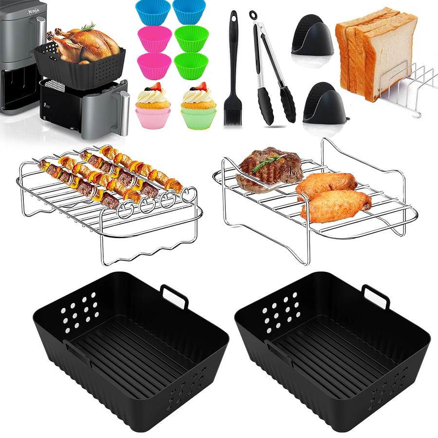 Set di Stampi in Silicone/Griglie/Utensili per Friggitrice ad Aria per Ninja Double Stack XL/Foodi SL400EU, AF300EU/AF400EU 7.5L-9.5L