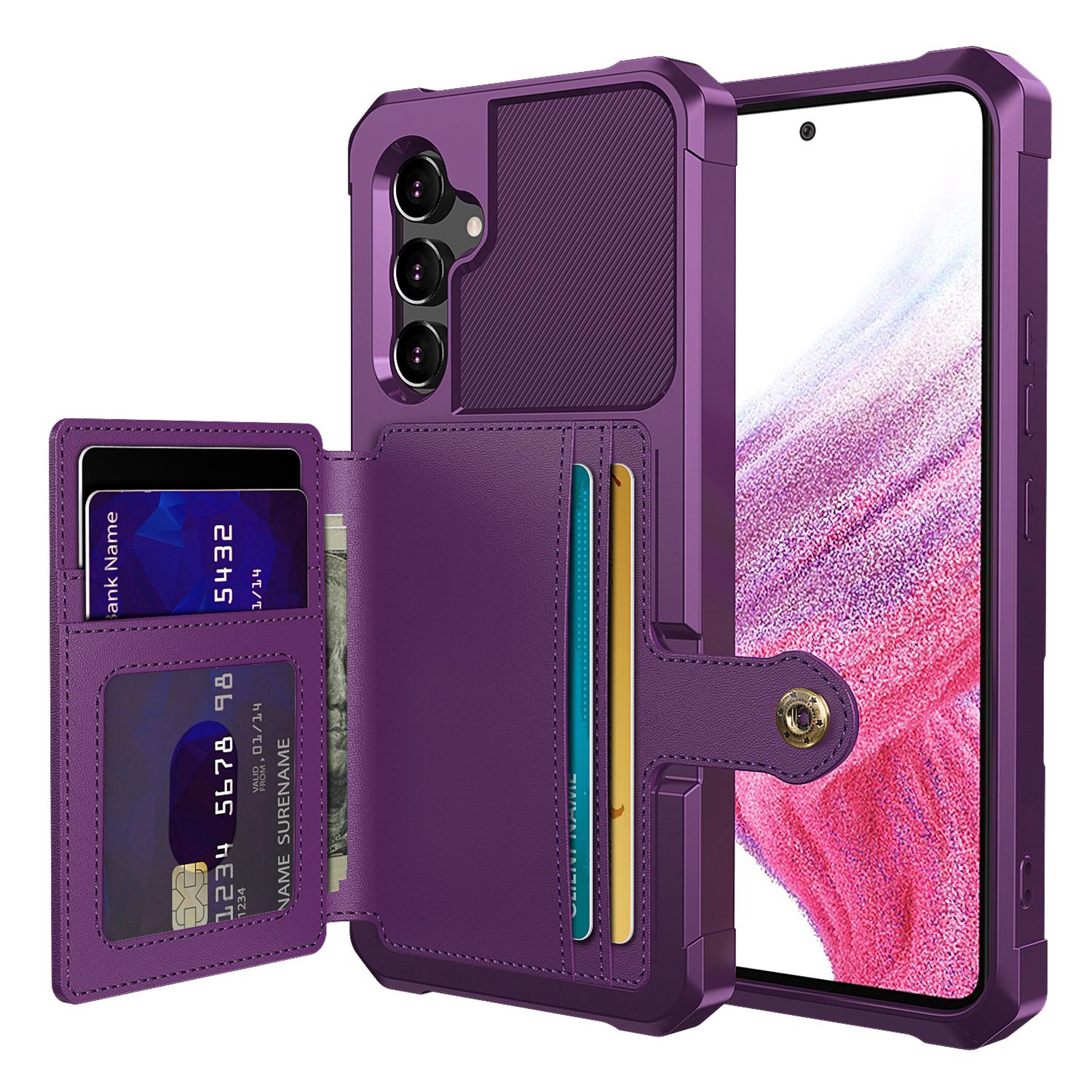 

ZM03 for Samsung Galaxy A54 5G All-round Shockproof PU Leather Coated TPU Case Card Holder Kickstand Phone Cover with Magnetic Metal Sheet Purple