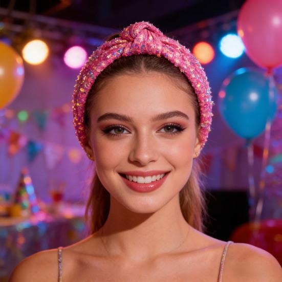 Girls Hair Hoop Knotted Shiny Sequin Elastic Headband Comfortable Fit Glittery Sparkling Hairband Hair Accessories