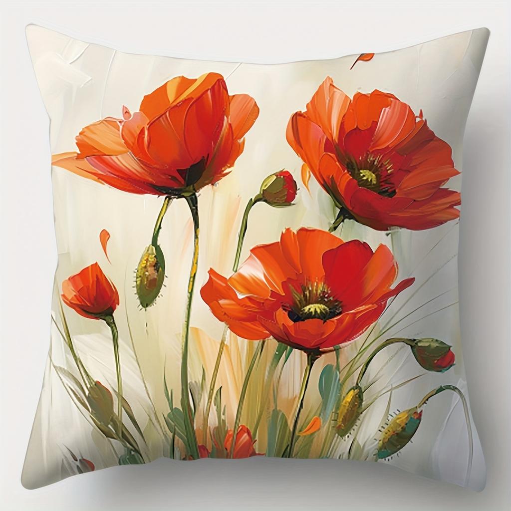 Oil Painting Style Flower Pillow Covers Single Sided Printed Decorative Cushion Cover For Living Room Bedroom Office Home Decor