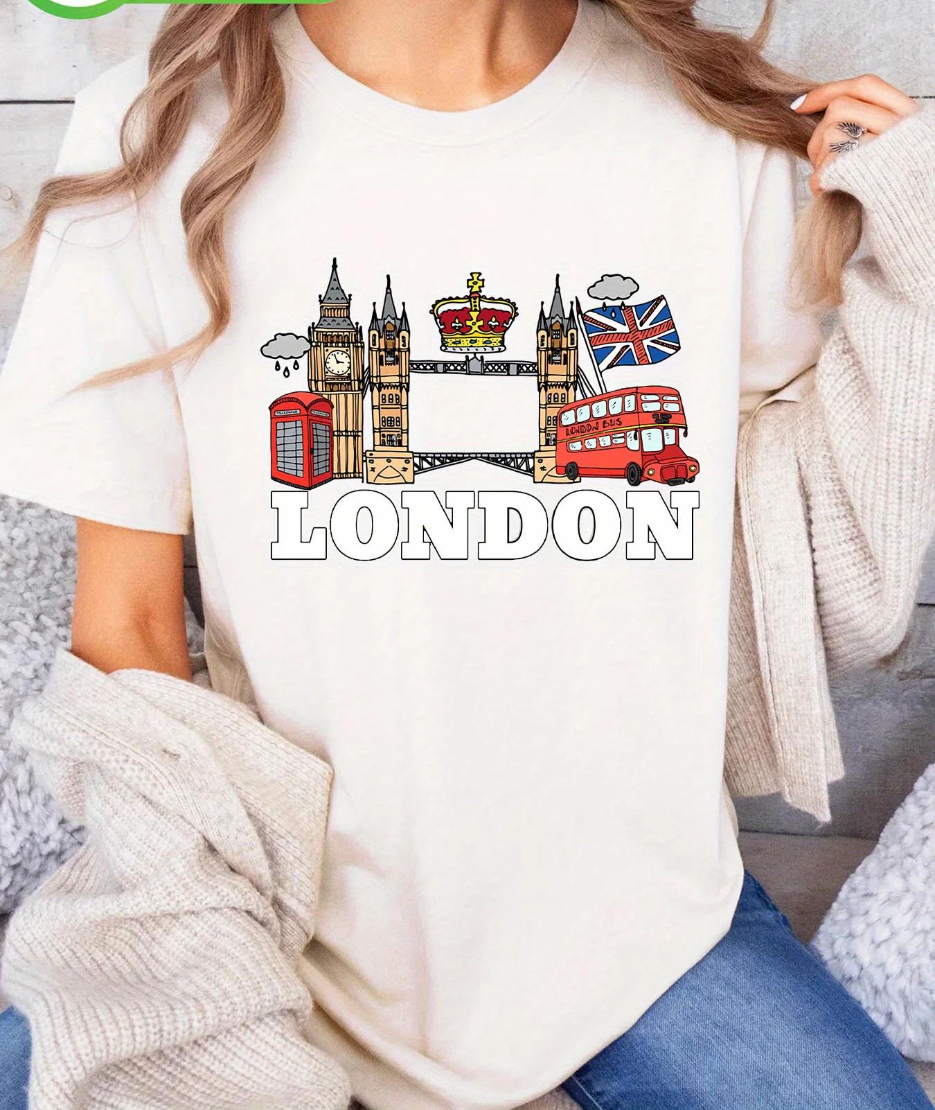 

Alphabet Pattern Regular Length for Spring & Summer London Fashio Women S Graphic Casual Crew Neck Sleeve with Flag Print Tops 4XL