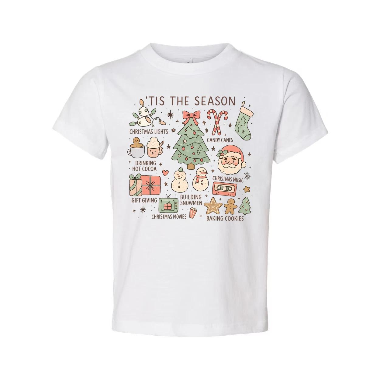 Tis The Season Christmas Unisex T Shirt With Tree And Holiday Icons Graphic Tee S
