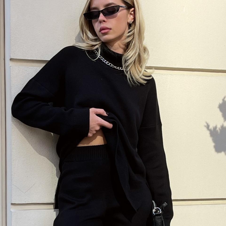 Dámské roláky s rozparkem Oversized Pletené svetry s dlouhým rukávem Ležérní trendy podzimní zimní outfity Jednobarevné základní svetry pro ženy