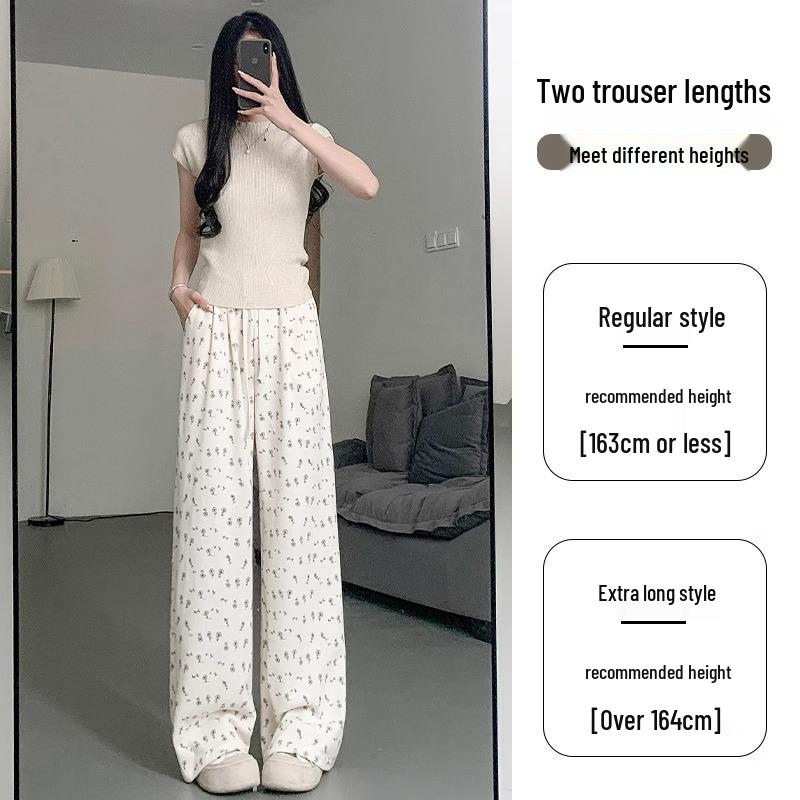 

Petite High-Waist Floral White Summer Sweatpants for Women XS (60-79 Jin)