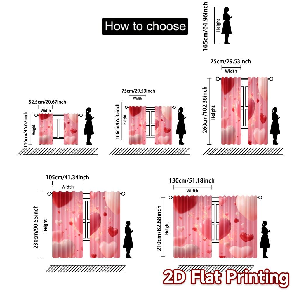 2D Flat Printing,JIT 2pcs, Curta (Without Rod) Heart Balloons Popular Curtain Fabric Semi-Sheer Curta All Seasons