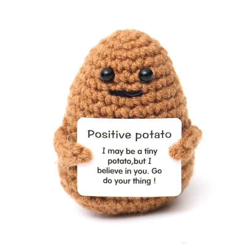 1 PCS Positive Energy Potato Mini Handmade Plush Knitted Doll with Card Fun Stress Relieving Knitted Doll Home Decoration