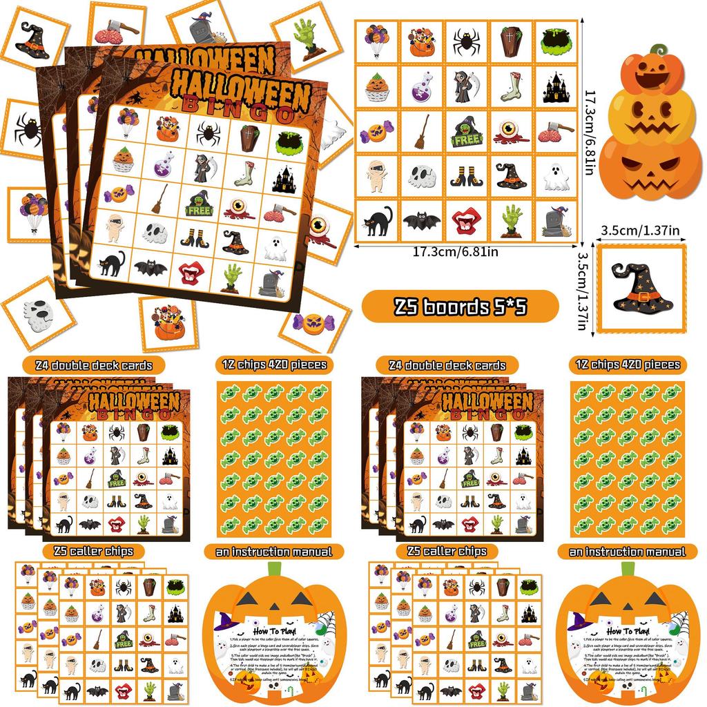 Halloween Celebration Bingo Game With Call Cards And Sticker Accessories For Kids And Family
