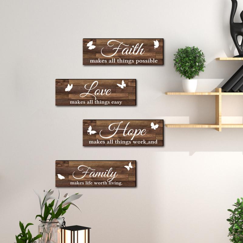 Farmhouse Wooden Sign Family Love Faith Hope Butterfly Rustic Plaque For Front Porch Door Wall