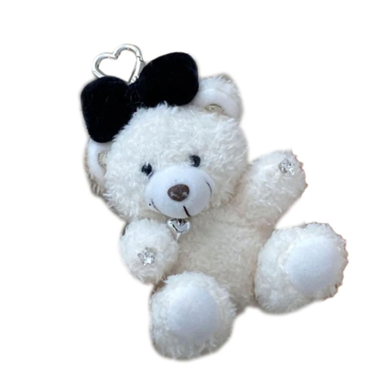 Soft Plush Bear Hanging Ornament Fashionable Soft Bear Keychain with Bowknot Plush Key Accessory for Stylish Bags