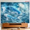 Blauer Koi-Fisch Wandteppich Mit Wasserwellen Seerosenblättern Und Weißer Lotosblüte 180x280cm Wanddekoration Ästhetische Zimmerdekoration