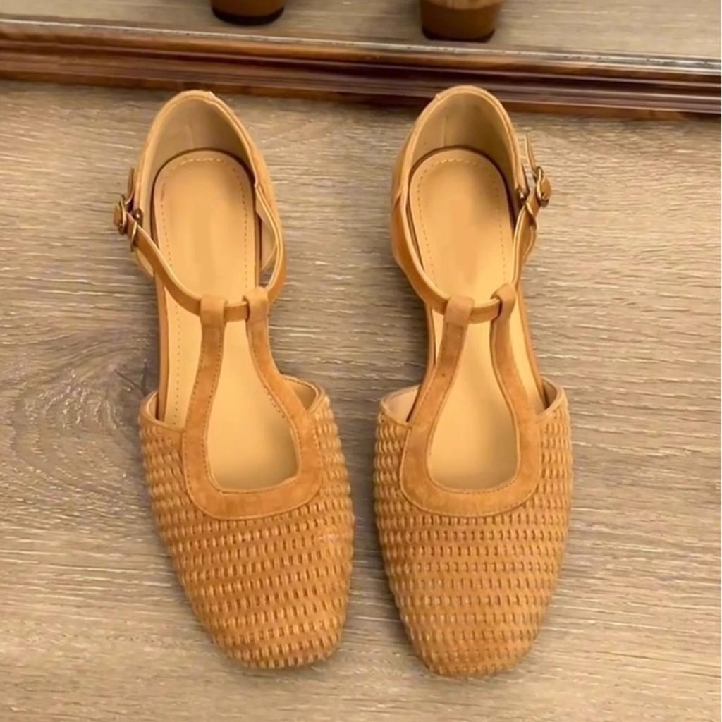 Retro woven beautiful Roman sandals women's 2025 new summer outer wear hollow Mary Jane thick heel bag head single shoes