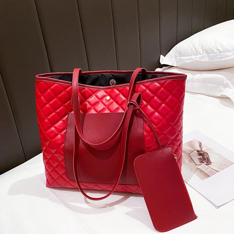 Large Bag Women's New Embroidered Rhombus Oblique Span Bag Fashionable Large-capacity Shoulder Handbag Tote Bag