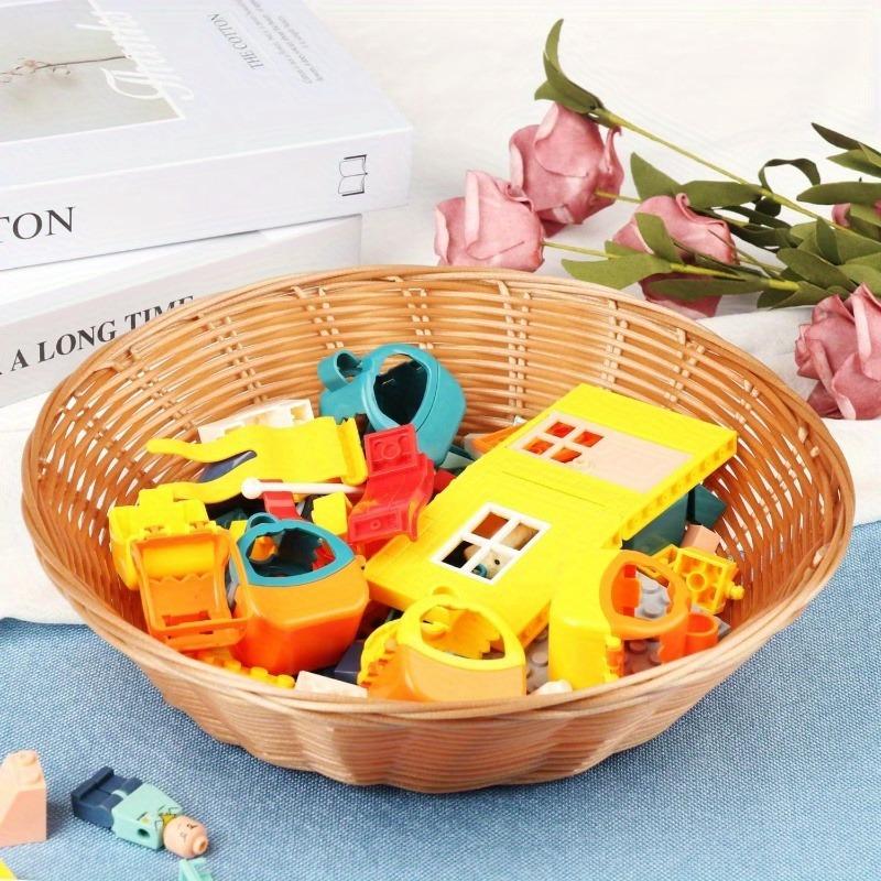 14pcs Round Poly Wicker Baskets 24.3cm Diameter Brown Plastic Polypropylene Storage Bins for Kitchen Bathroom and Home Organizer