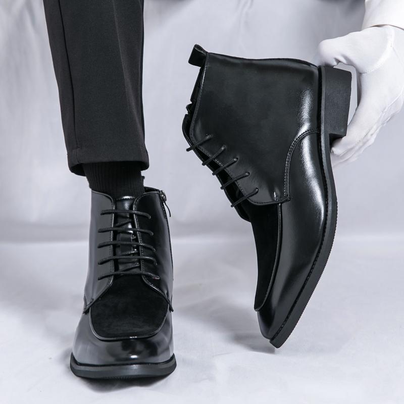 Boots New Arrival Motorcycle Boots Lace-Up Male Men Shoes for Club Pointed Toe Leather Fashion Shoes Outdoor Men -match Ankle