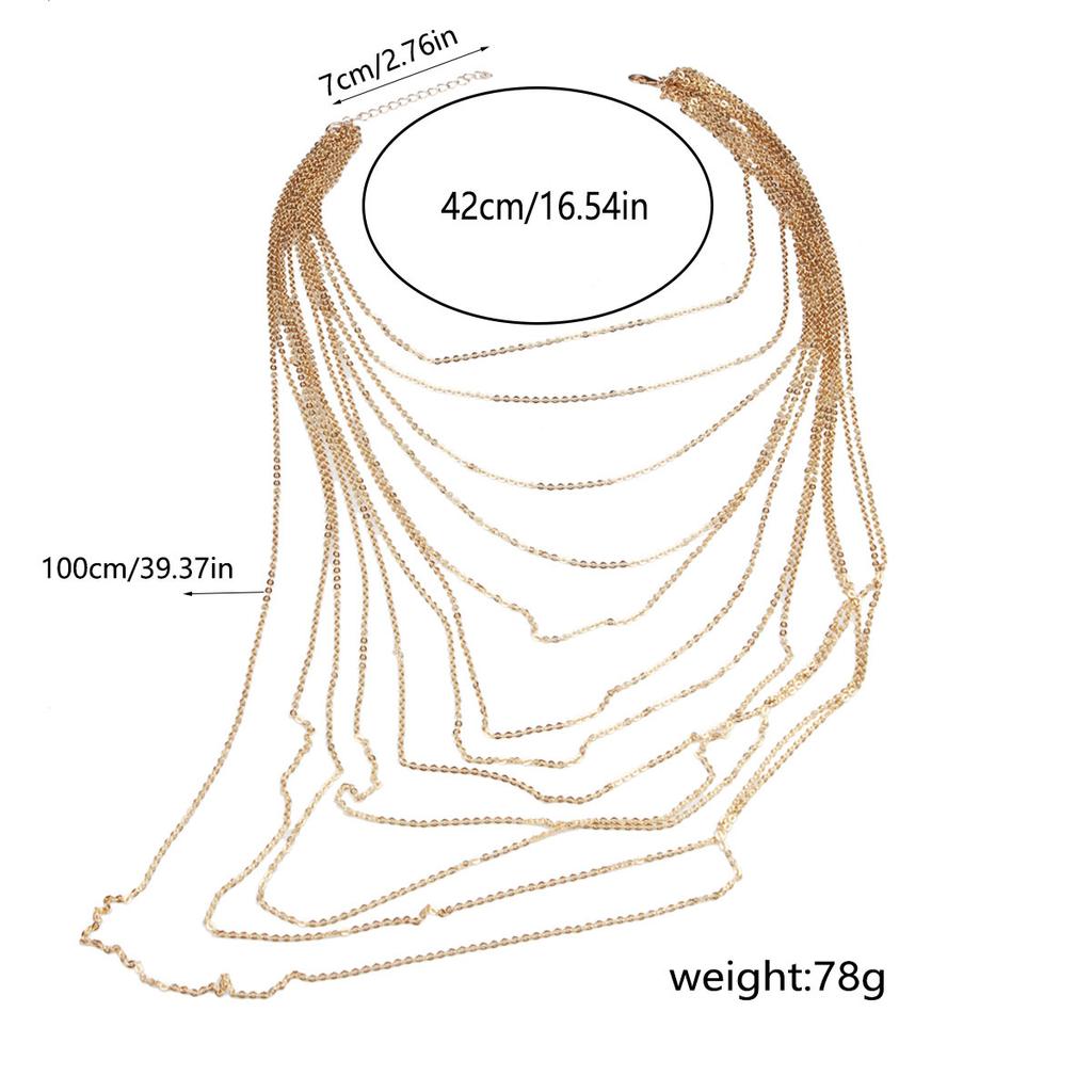 Collana lunga a catena con texture metallica multistrato esagerata per la moda femminile accessori per il corpo con temperamento