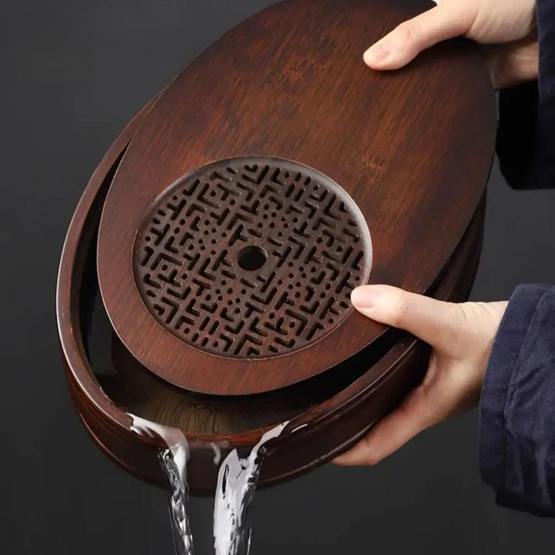 Bamboo Dry Soaking Tray Household Oval Tea Trays Large Capacity Tea Tray Small Draining and Storing Water Teaware Accessories