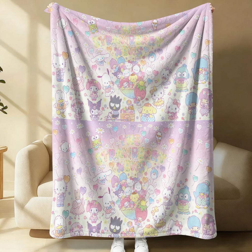 Gothic Sweet Kuromi Flannel Blanket Soft Warm Fluffy Throw Purple Strip Cute Sofa Bed Cover Office Nap Shawl Lightweight Blanket