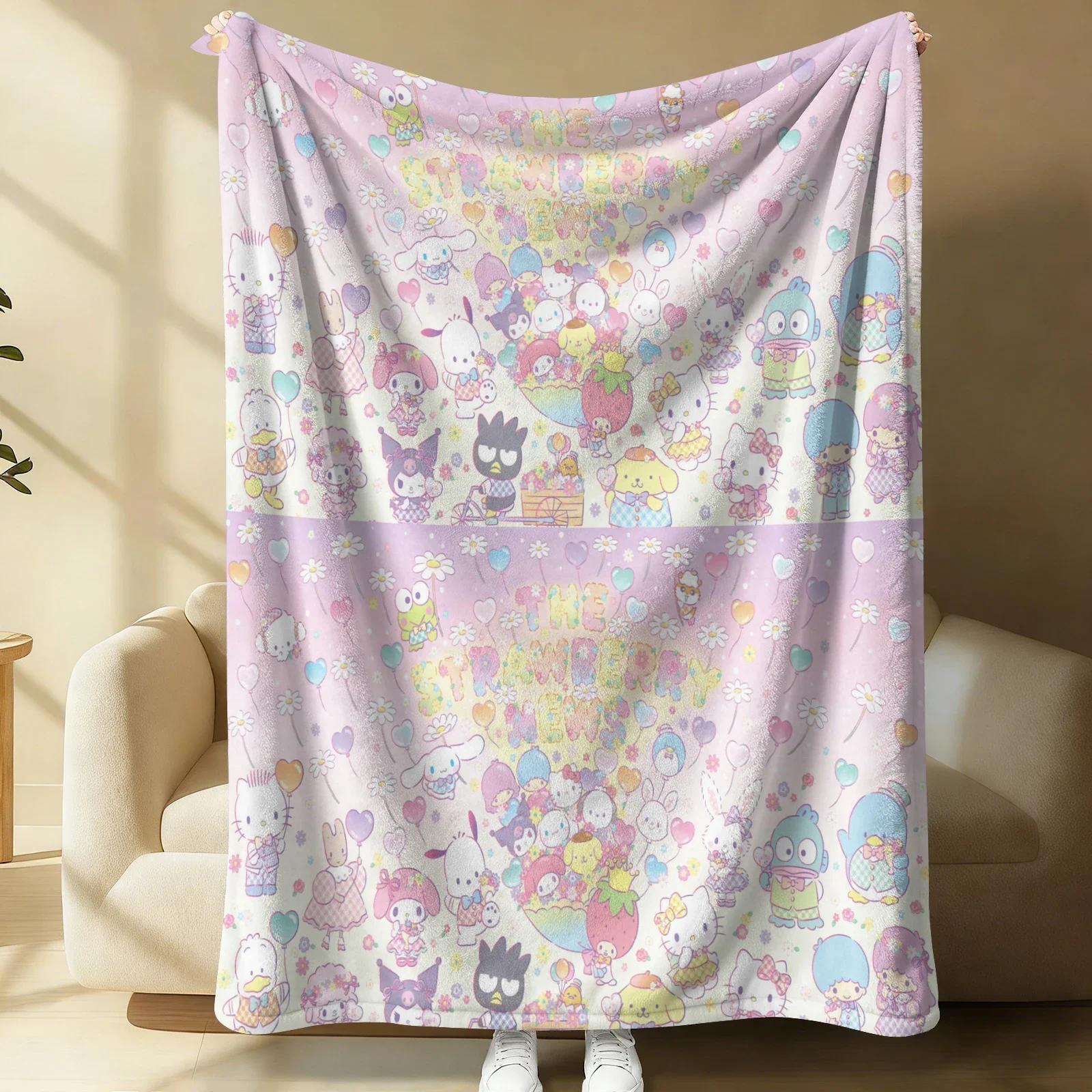 

Gothic Sweet Kuromi Flannel Blanket Soft Warm Fluffy Throw Purple Strip Cute Sofa Bed Cover Office Nap Shawl Lightweight Blanket 100x150cm