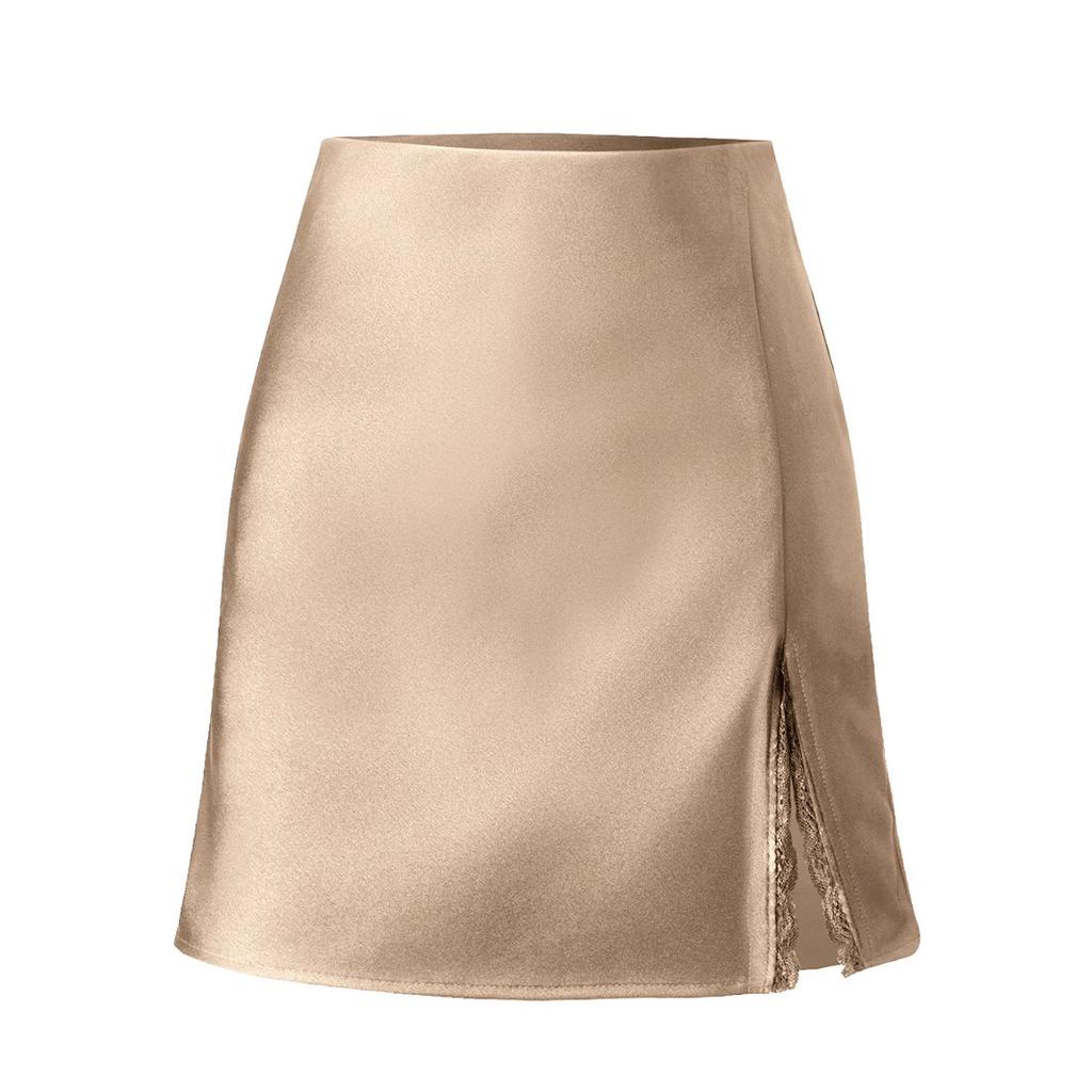 Satin Bustier Lace Split High Waist Elastic Short Skirt Sexy Comfortable Elegant and Premium Package Hip Skirt Women